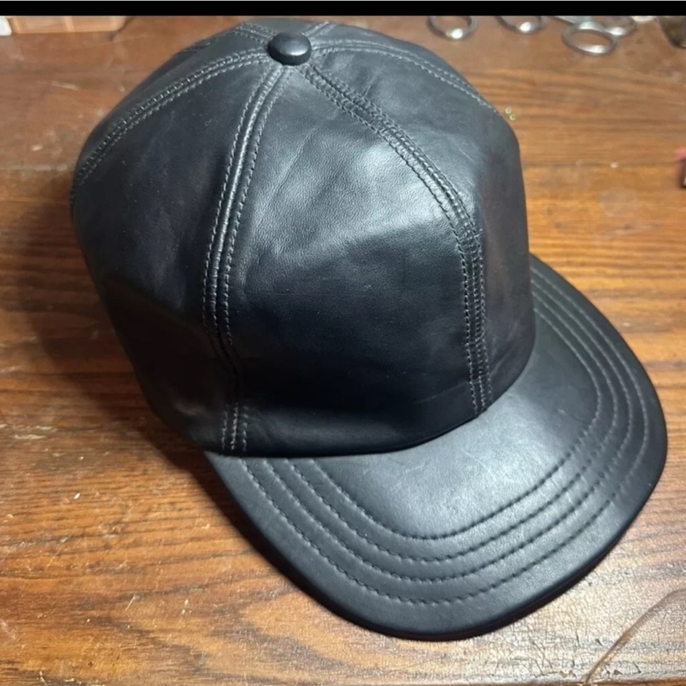 Vintage Wilson’s Black Leather Baseball Cap motorcycle